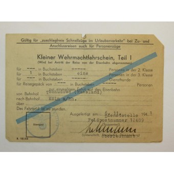 Billet wehrmacht soldats au train de lavant Wolchow à la maison à Cologne. Espenlaub militaria